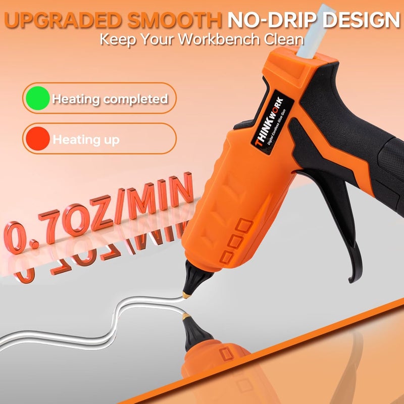 THINKWORK 20V Cordless Glue Gun - Digital Temp Adjustable Drip-Free Fast Heating Full Size Heavy Duty Hot Glue Gun with 32 Glue Sticks for Crafts DIY, Repair, Gift - Image 4